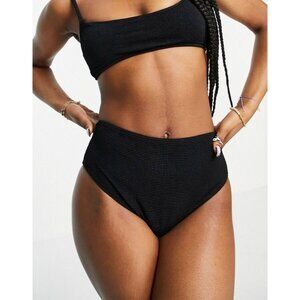 Topshop Crinkle Bikini Bottom Size 4 High Waist Black Swim Beach Resort NWT